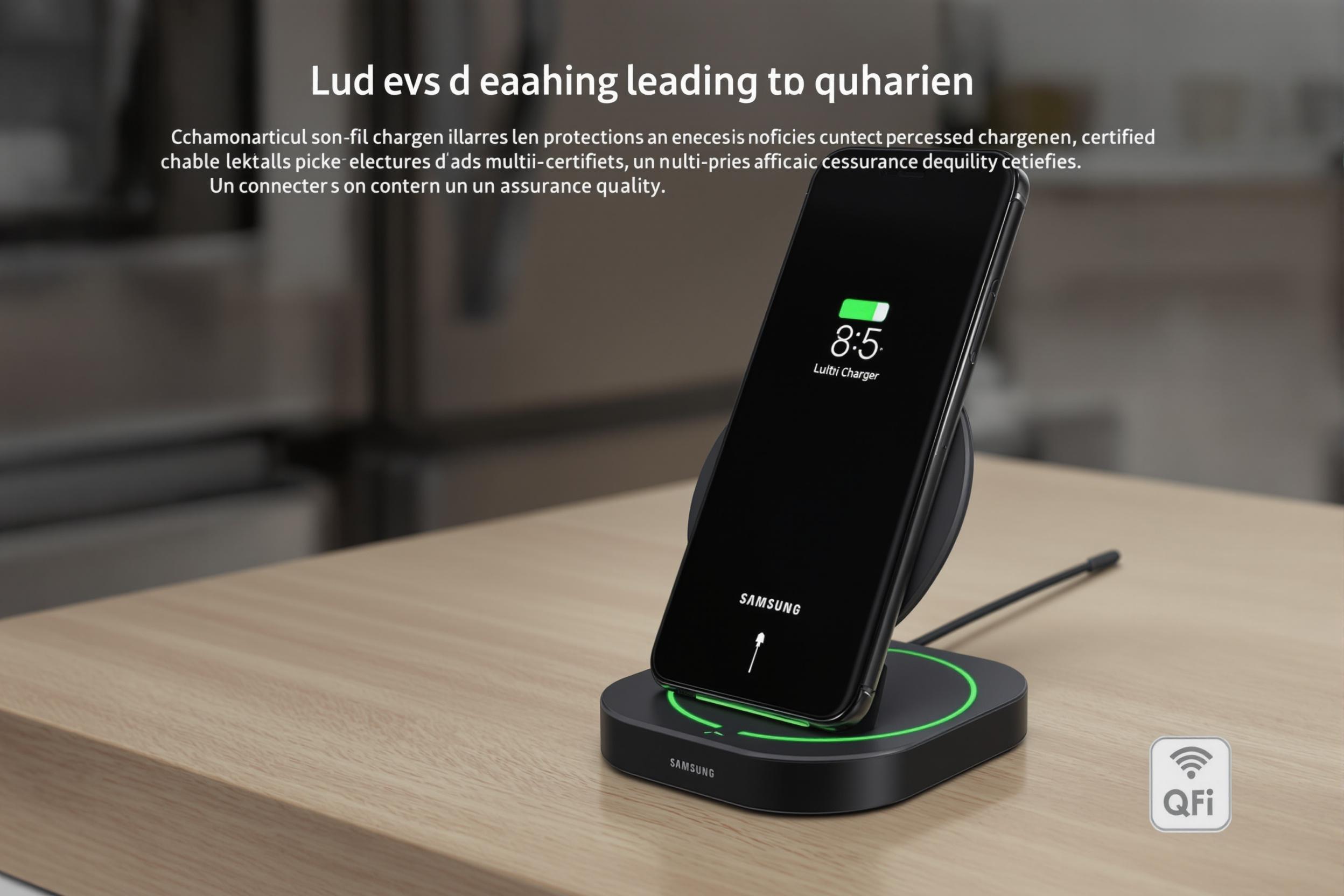 Chargeur sans fil Samsung certifié Qi offrant une charge électrique sécurisée