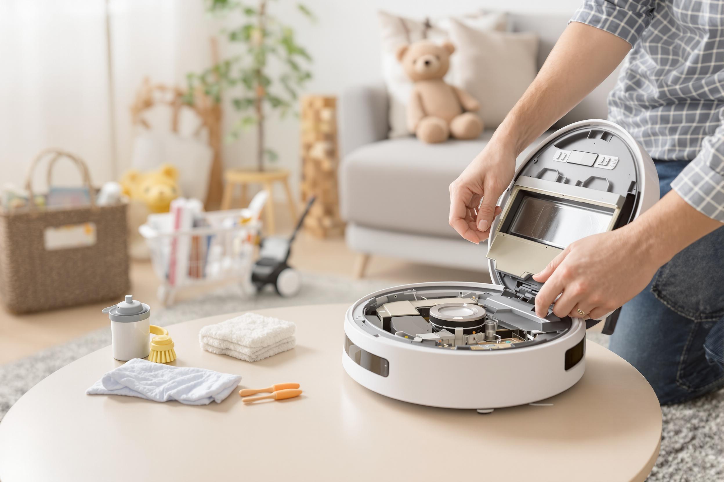 Entretien manuel du robot aspirateur pour limiter le bruit