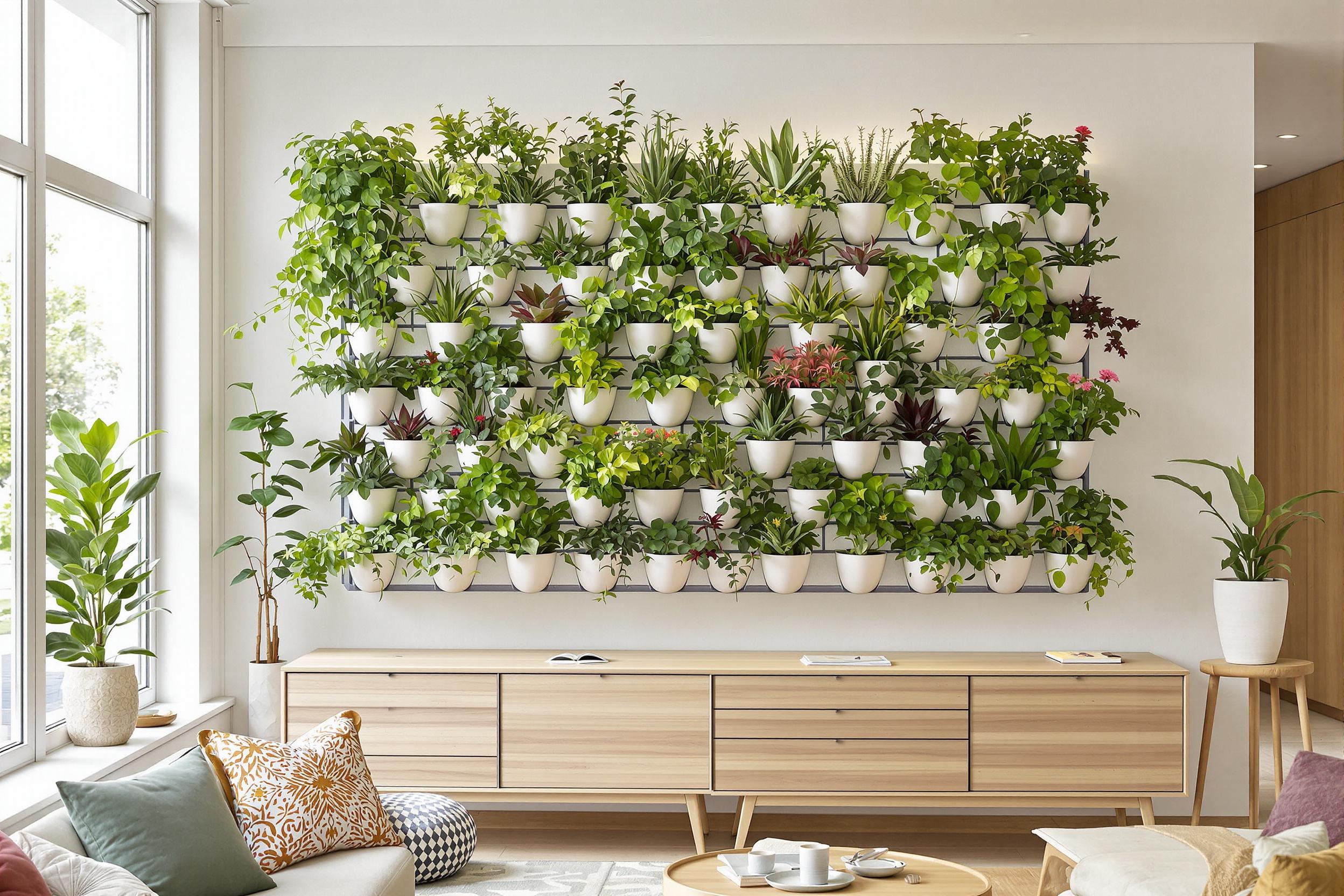 Jardin vertical intérieur varié sur pochettes feutre